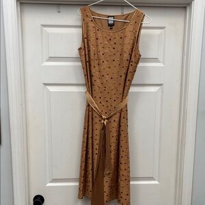 Elegant Tan Polka Dot Midi Dress